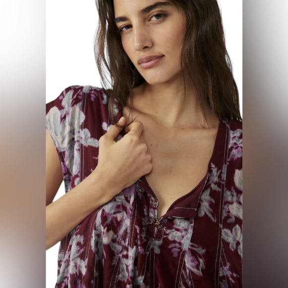Free People Sully Mini Dress Floral Raisin Combo Festival Boho - Picture 9 of 16